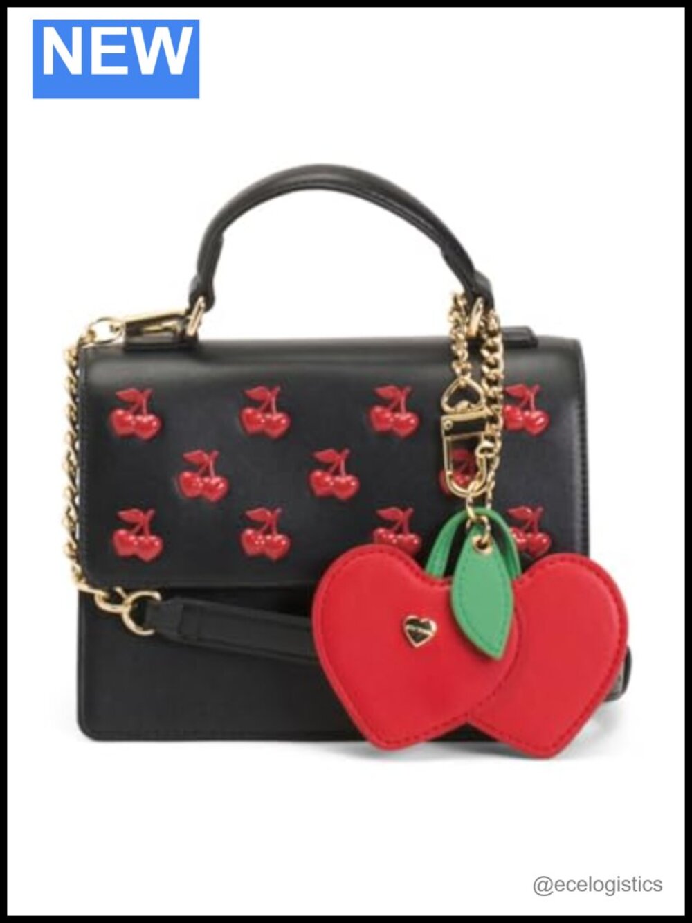 Faux Leather Crossbody Bag with Charm, Dual Compartment, Adjustable Strap